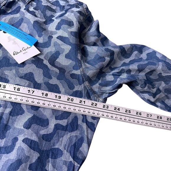 Robert Graham Romero Shirt Men’s Large Indigo Blue Camo Tailored Fit Button New - Picture 10 of 12